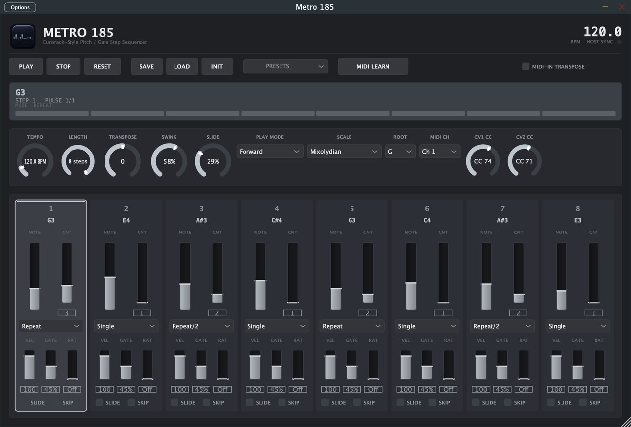 The Metro 185 plugin interface